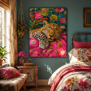 Leopard & Flower Pattern Wall Art, 1 Count Wooden Framed Canvas Painting, Modern Art for Home Living Room Bedroom Decor, Ideal Gift, Ornaments,Y2K Canvas tiktokshopspringglowup abstract