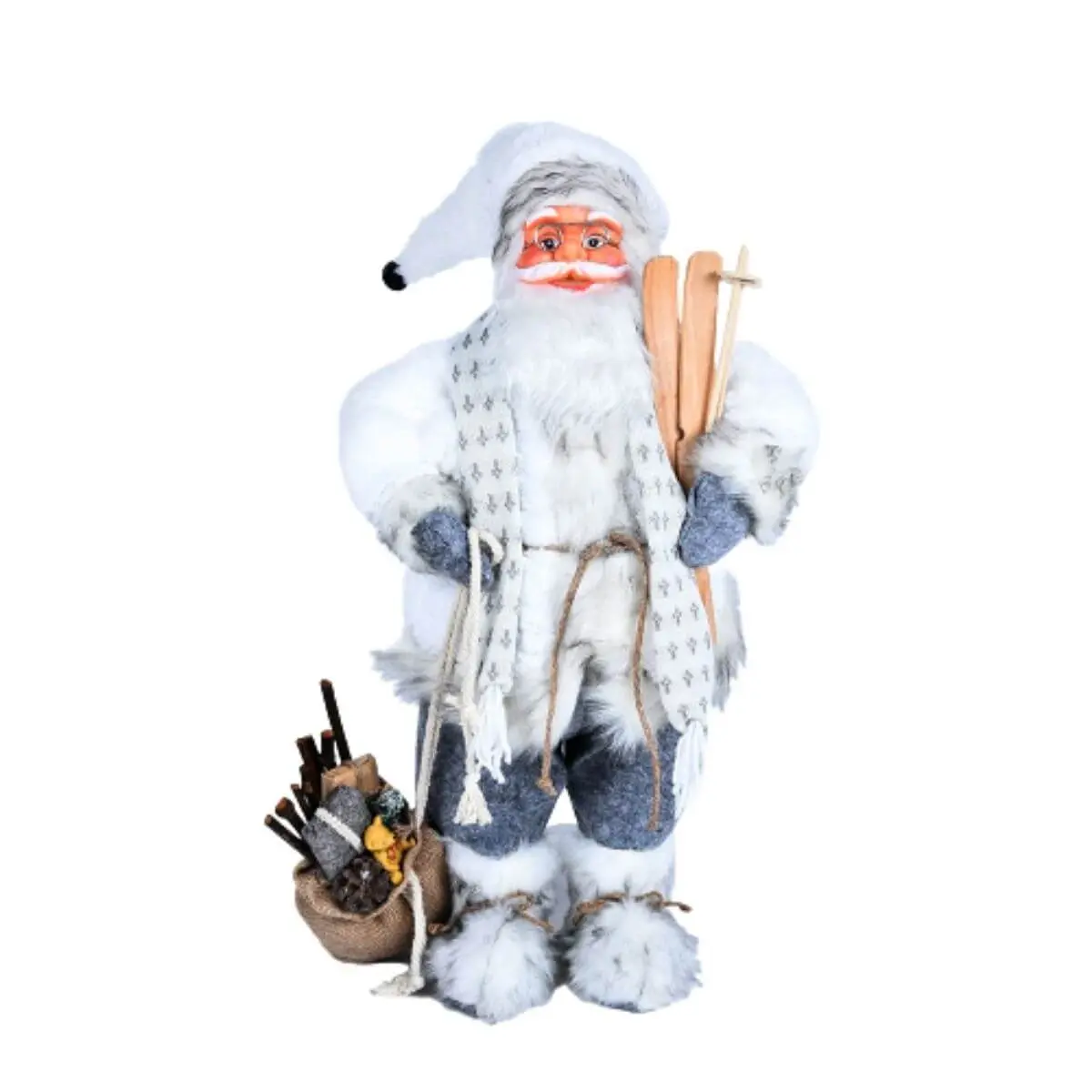 YOOYOO 12" Inch Santa Claus Figurines Decoration, Standing Santa Claus Doll, Table Top Christmas Ornament, Xmas Indoor Santa Figure Collection Decor, Animated Santas Claus Statue (White)