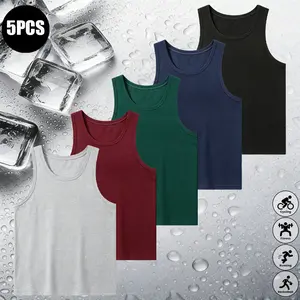 Solid color: 5-piece set of men’s summer slim-fit sports and casual fitness vests, suitable for daily wear and gym exercise; men’s gift, men’s clothing Menswear Tops Plain Sleeveless Stylish