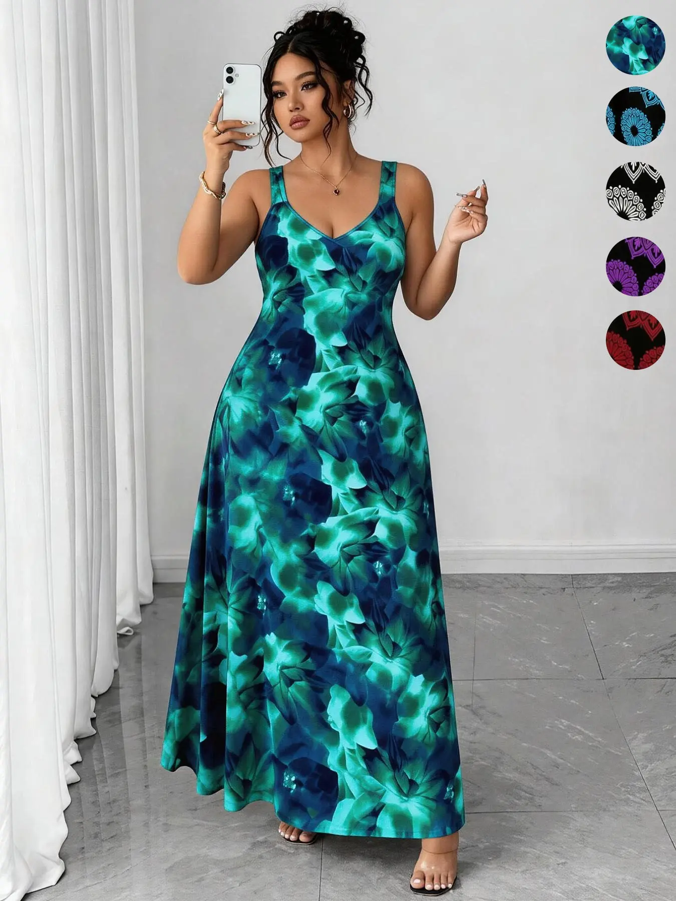 Plus Size Women's Ditsy Floral Printed Halter Dress, Loose V Neck Split Long Bohemian Dress, Sexy Boho Chic Style Summer Vacation Casual Wear, Beach Party Pool - TikTok Shop Plus Size Women's Ditsy Floral Printed Halter Dress, Loose V Neck Split Long Bohemian Dress, Sexy Boho Chic Style Summer Vacation Casual Wear, Beach Party Pool - TikTok Shop