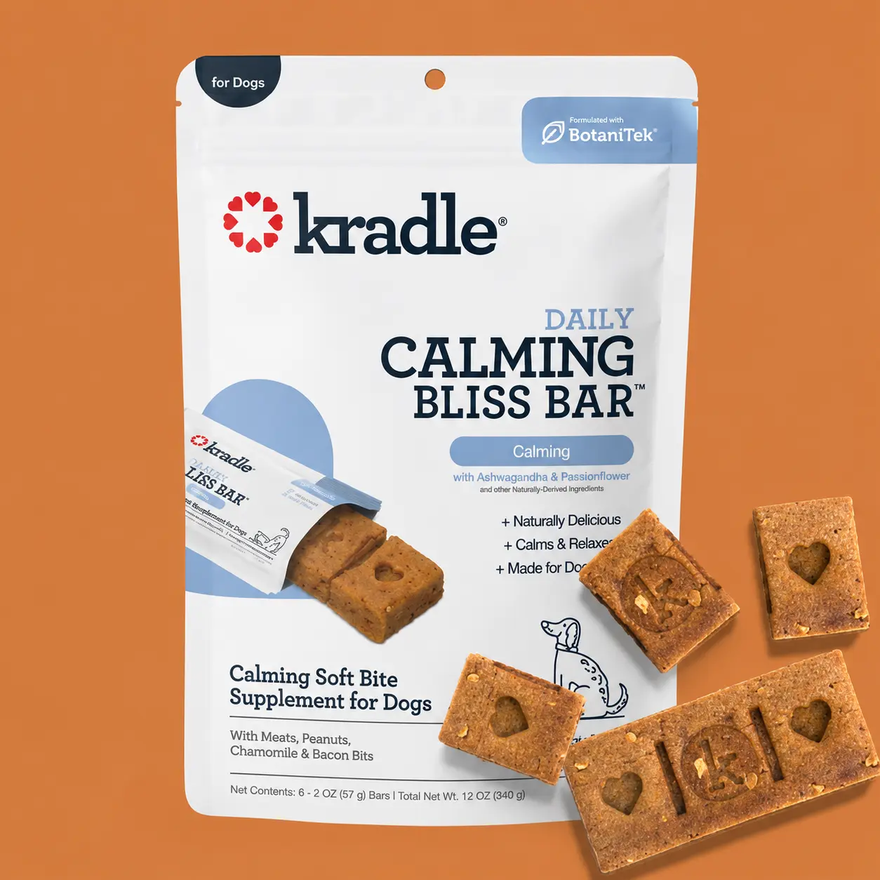 Kradle Daily Calming Bliss Bar for Dogs - Peanut Butter Flavored | Supplement for Dogs of All Weights & Sizes