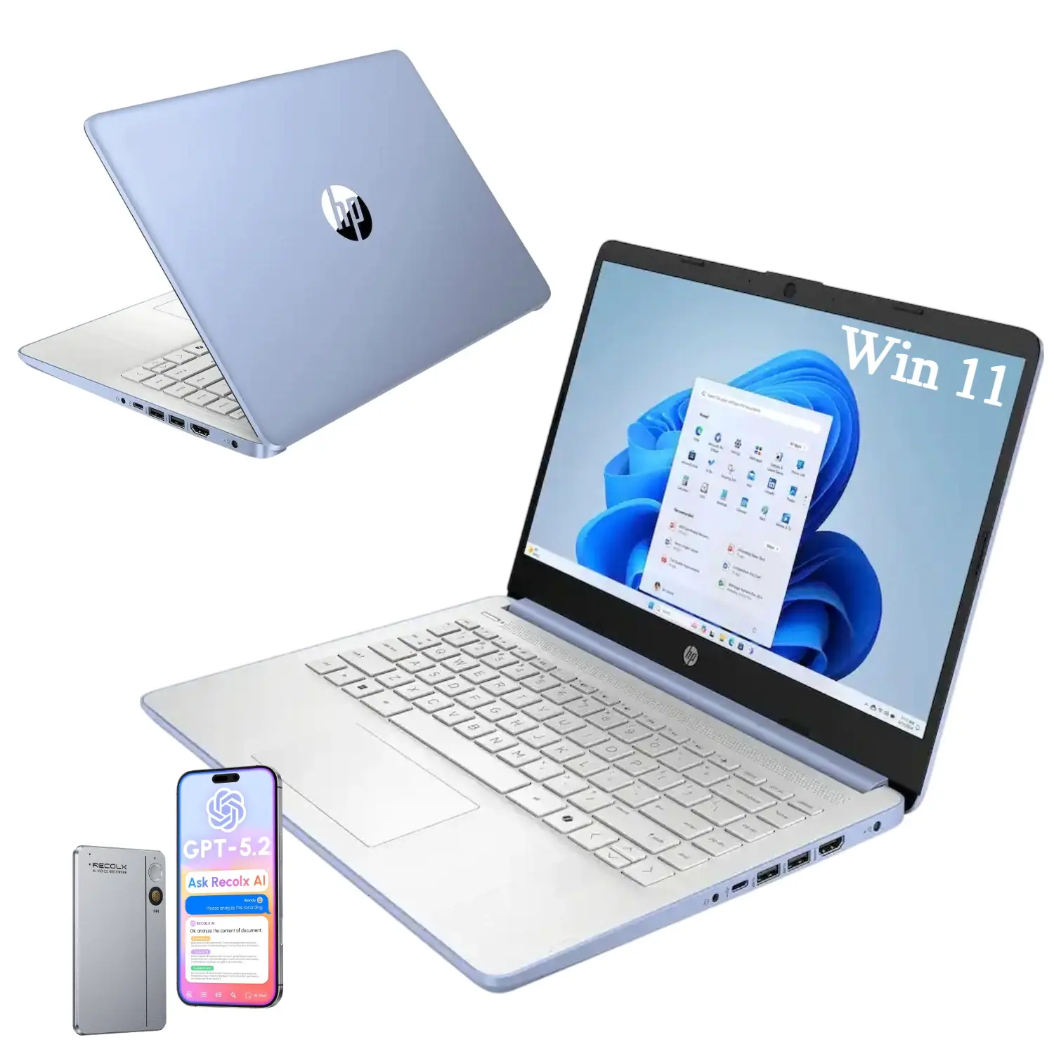 HP 14 Inch Student Laptop, Intel Processor N150 Up to 3.6GHz, 4GB RAM 128GB Storage, 1 Year Office 365, Windows 11 Home Slim Notebook for School & Daily Work,Bundle Accessories