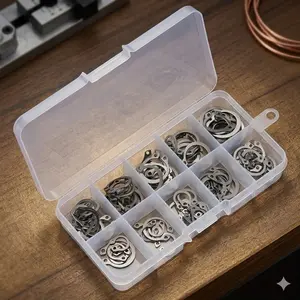 Stainless Steel Snap Ring Kit for Engine Repair, Industrial Gear Assembly Tools, Corrosion-Resistant Retaining Rings, Quick-Release Fasteners, Durable C-Clip Set, Multi-Size Storage Case for Workshop Repairs