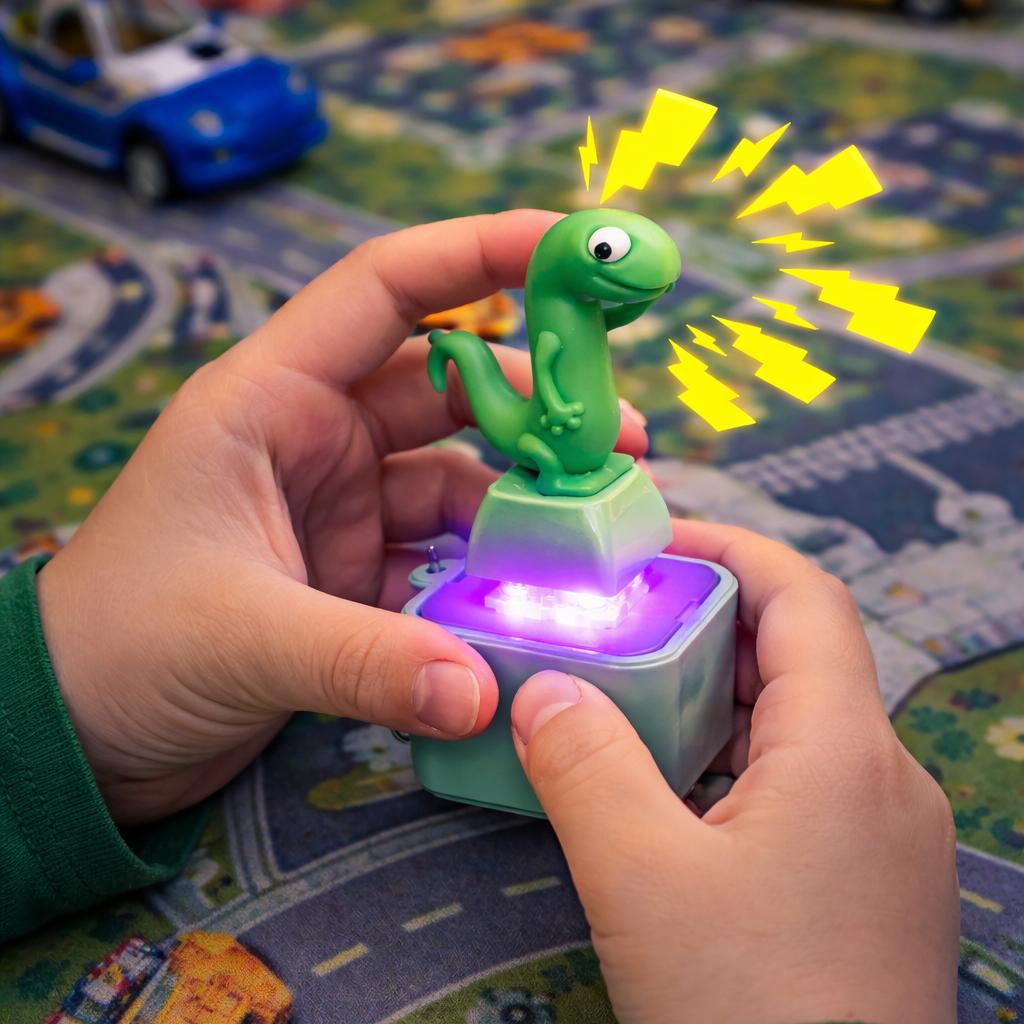 Lizard Button Key Chain Rechargeable LED Lights Green Design Stress Relief Fun Toy for Children & Adults
