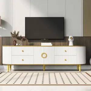 [Bellemave]VIBE HAUS Modern TV Stand for TVs up to 80 Inches, Entertainment Center with 4 Drawers and 1 Cabinet, Wood TV Console Table with Metal Legs and Handles for Living room(Old SKU:SJ000117AAK)
