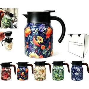 Vintage Floral Pattern Tea kettle with infuser, Tea pot with infusers for loose tea, Stainless Steel Thermal Carafe with Lid for Hot Drinks