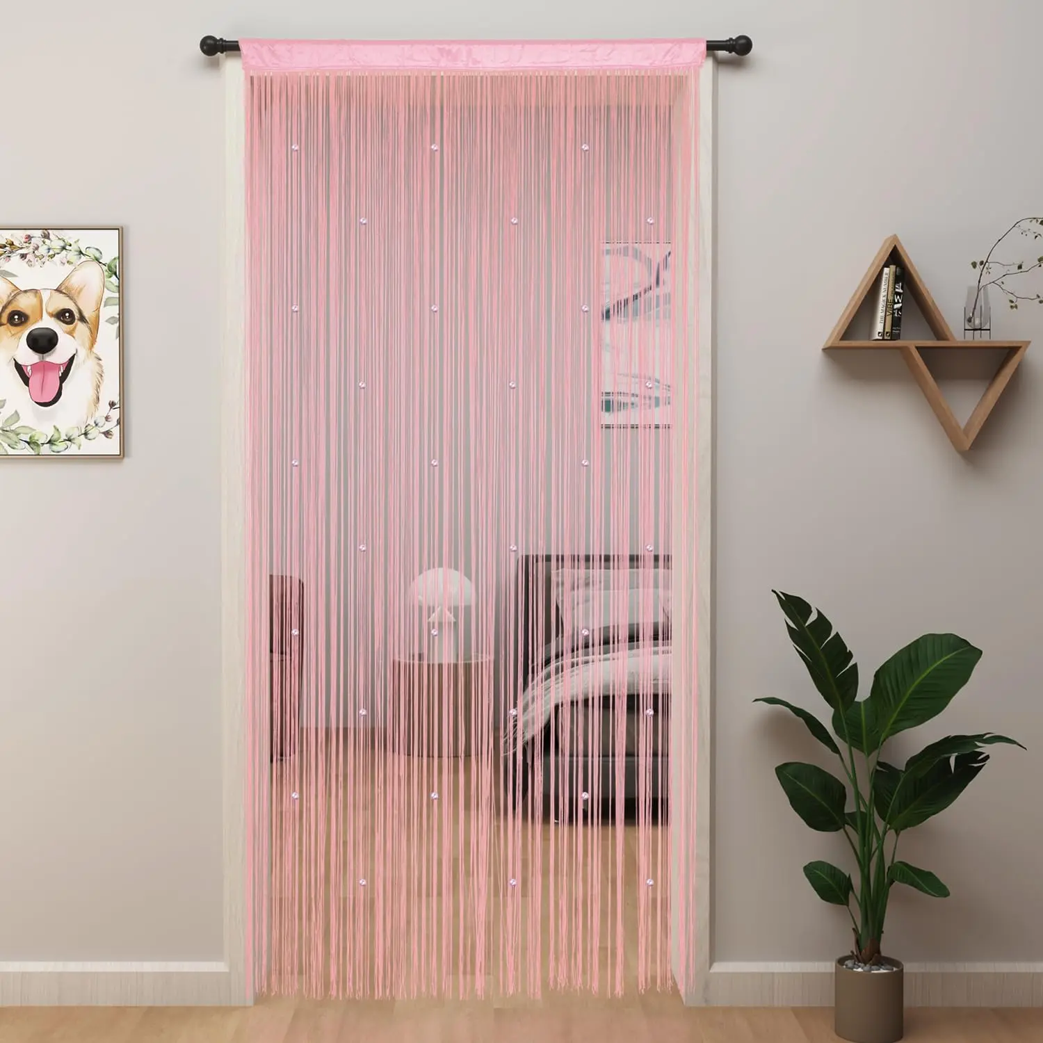 Beaded Curtain Beaded Curtains for Doorways Crystals Suitable for Interior Decoration and Partitions Hippy Closet Curtains (Pink, 39"x79")