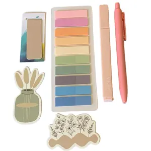 Cute Mini Journal Annotation Kit with Sticky Book Tabs, Highlighter, Pen, Magnetic Bookmark & Stickers for Document Annotating - Compact Portable