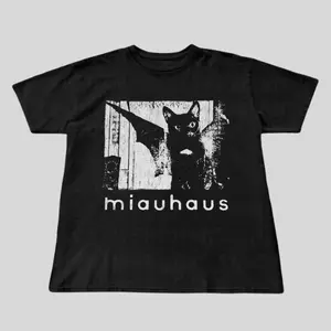 Bauhaus cat t-shirt, gothic cat graphic tee, 90s band style shirt, y2k aesthetic goth shirt