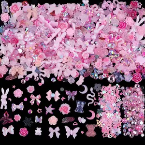 300pcs Nail Art Charms Kit,Over 100pcs Mixshape Resin Nail Gems and 100 pcs Mixed Flatback Nail Rhinestones Pearls ,Nail Art Accessories
