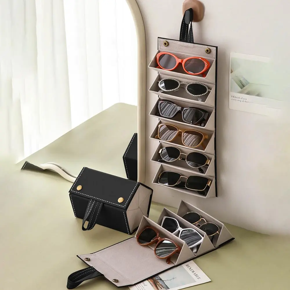 Portable Compact Modern Rectangular Eyewear Organizer - 1-Count Multi-Size 2-6 Grid Glasses Storage Box, Hanging Space-Saving Home & Travel Room Accessories