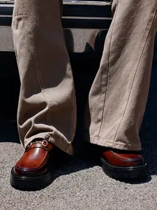 Men's Luxury Thick Sole Loafers, Metal Buckle Decoration, Height Increase, Breathable, Business Casual Shoes for Daily Commute