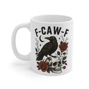 [BNB Gift 2025] F-Caw-F Mug 11oz 15oz Ceramic Funny Crow Raven Mug Sarcastic Design Perfect Gift for Any Occasion Mother's Day Father's Day Birthdays Holidays