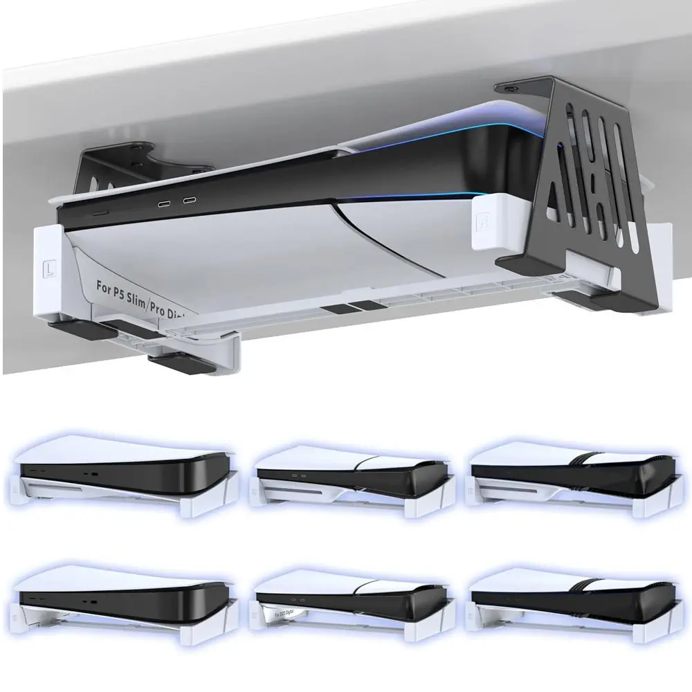 PS5 Under Desk Mount for All PS5 Models Disc & Digital Version, Metal PS5 Desk Holder with Hidden Design, Console Accessory, Gaming Items, Made for Gaming, PS5 Bracket Compatible with Play Station 5/Slim/Pro Gaming Console