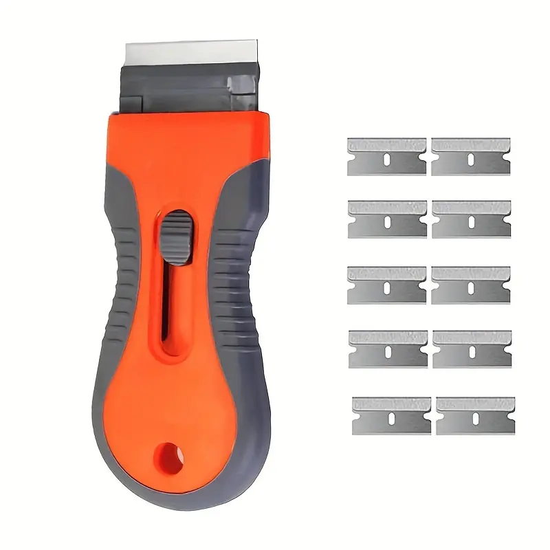 1 Set Ceramic Glass Razor Blade With 10 Blades, Telescopic Adjustment Knife, Cleaning Scraper Tool Removal And Scraping For Removing Labels, Stickers, Decals, And Paint From Glass And Stoves