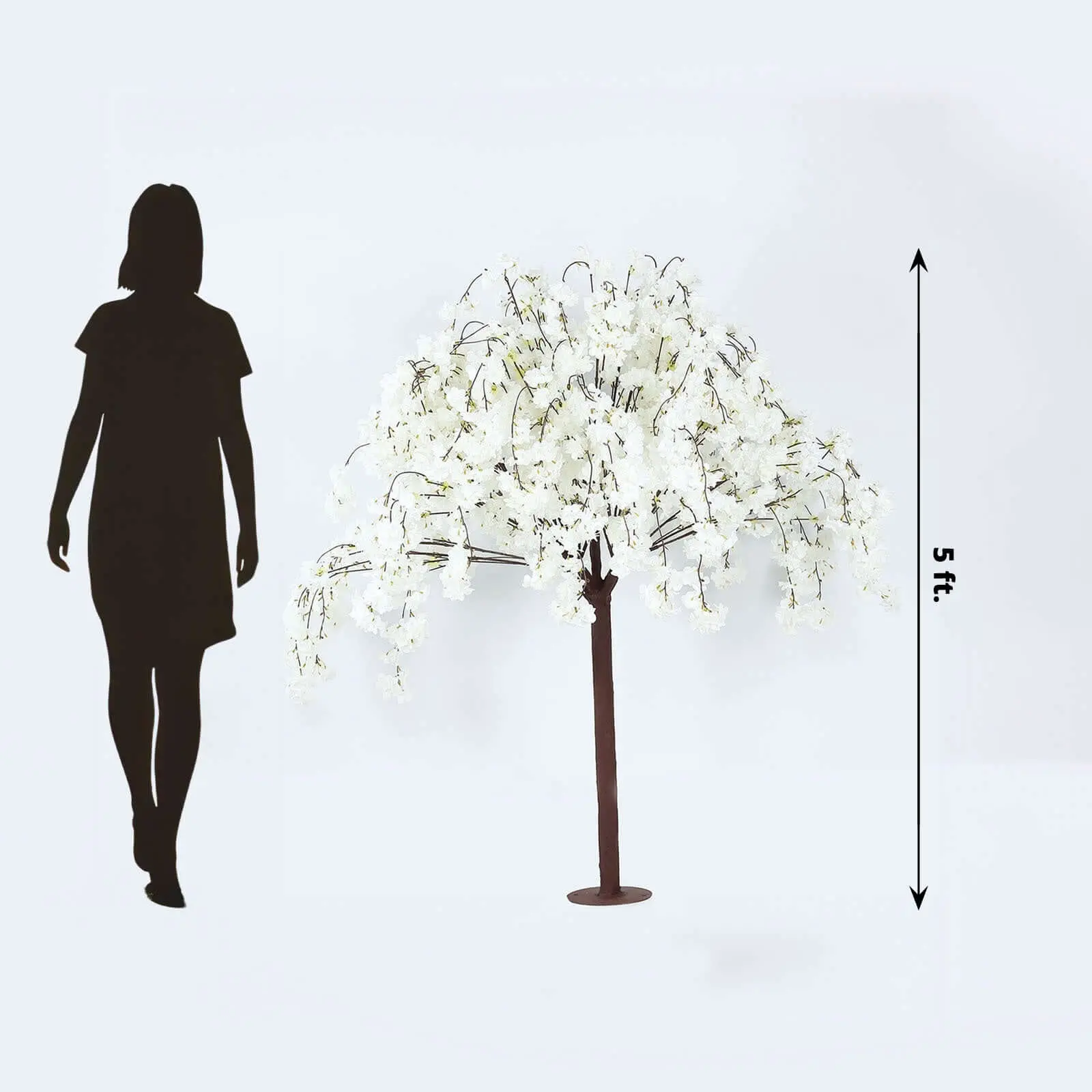 5ft White Artificial Cherry Blossom Tree - Sakura Wishing Tree with Fiberglass Trunk, Sturdy Metal Base, Silk Faux Flowers, Lifelike Fake Plant for Home Decor