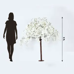 Artificial Cherry Blossom Tree 5ft White – Silk Sakura Wishing Tree with Fiberglass Trunk & Sturdy Metal Base