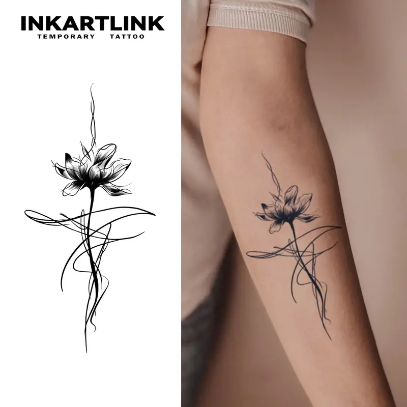 INKARTLINK Tattoo Tech, 2 Sheets Large Semi Permanent Tattoo, Adult Art Design Temporary Tattoos, Lasts 1-2 Weeks, Waterproof, Realistic Look, No Adhesive, No Reflection (Elegant Lotus Design)