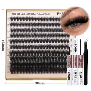 Focipeysa Lash Extension Kit D Curl Thick Eyelash Extension Kit 10-18mm Full Lash Clusters 200D Individual Eyelashes Kit with Lash Bond and Seal Lash Applicator, DIY Lash Extensions at Home Easy to Apply for Beginners TikTokShopBlackFriday
