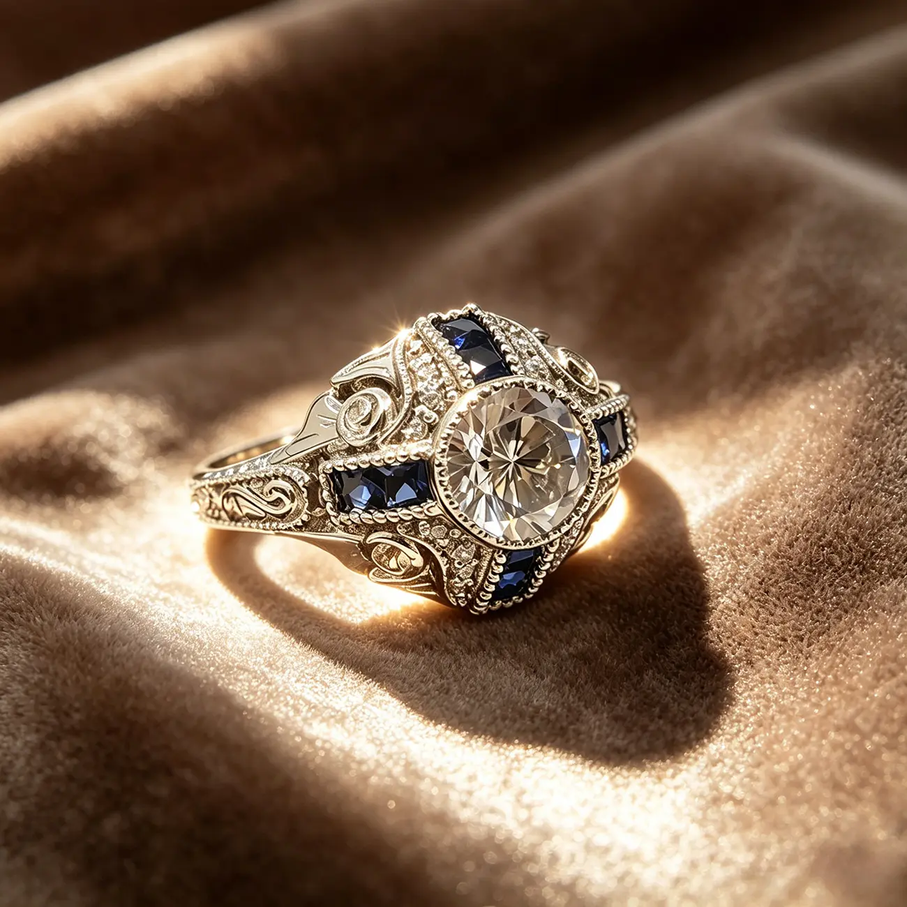 An elegant vintage-style ring crafted from copper and set with synthetic zirconia, featuring a Victorian-era design—a delicate wedding ring.