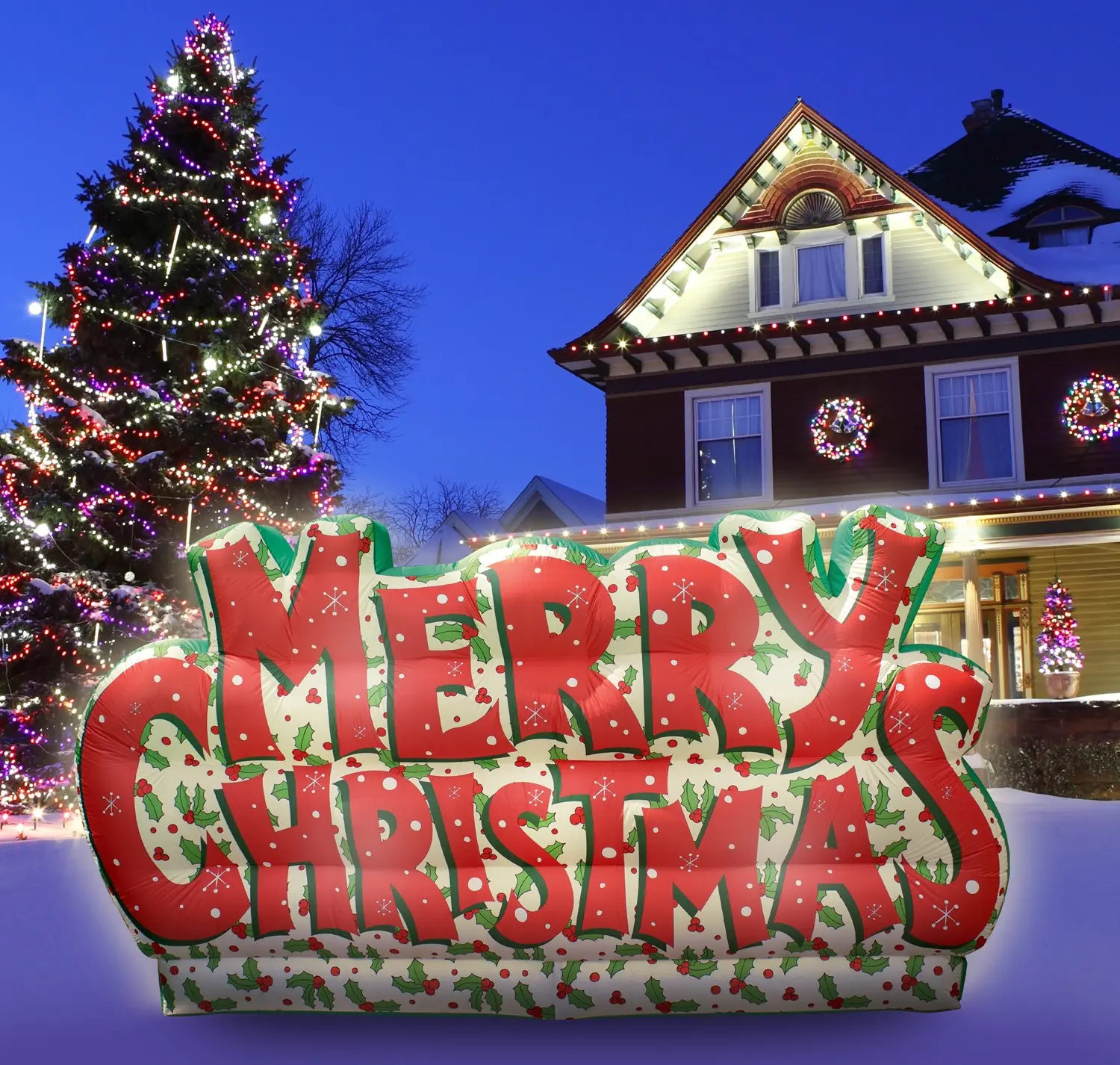 Merry Christmas Inflatable Yard Decor Light Up