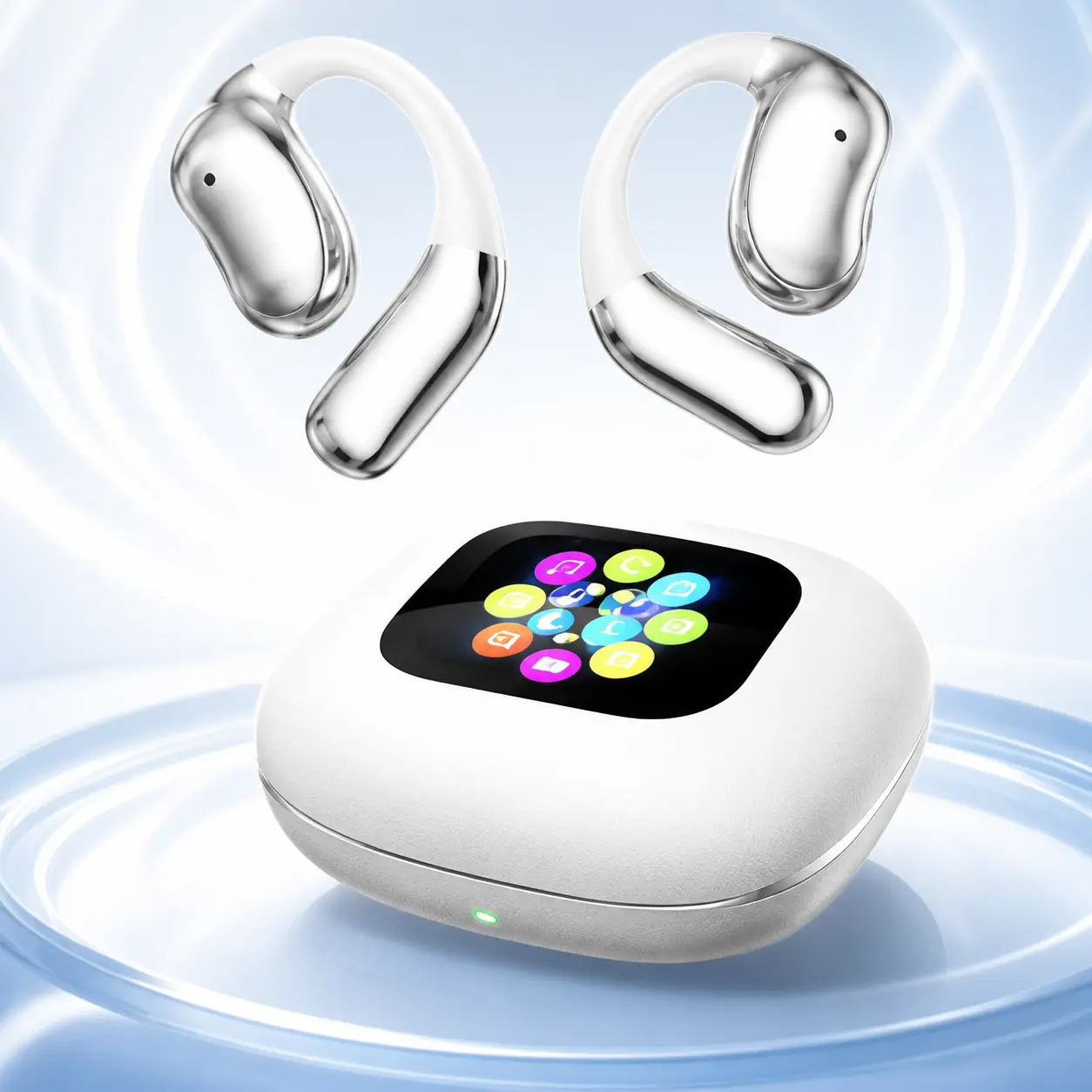 MFQGDX Open-Ear Wireless Earbuds with Smart Touchscreen Charging Case, Secure-Fit Ear Hooks, Voice Control, Portable Sports Headphones for iPhone, Android & PC