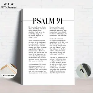 1PCS With Framed Christian Bible Psalm 91 Scripture Wall Art with Wooden Frame Canvas Painting Religious Cross Print Religious Home Decor for Living Room Bedroom Study Church Christian Gift Idea Stylish Religious Decor 2D Flat Home decor