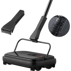 Father's Day Gift VEVOR Carpet Sweeper Manual, Floor Sweeper with 300 ml Dustbin Capacity Easy to Empty, for Home Office Carpets Pet Hair Dust, Black