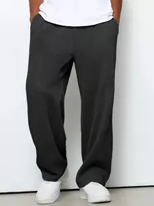 Men's Solid Waffle Knit Drawstring Waist Straight Leg Pants, Casual Streetwear Trousers, Regular Fit Casual Comfy Pocket Trousers for Spring & Fall, Men's Bottoms for Daily Wear