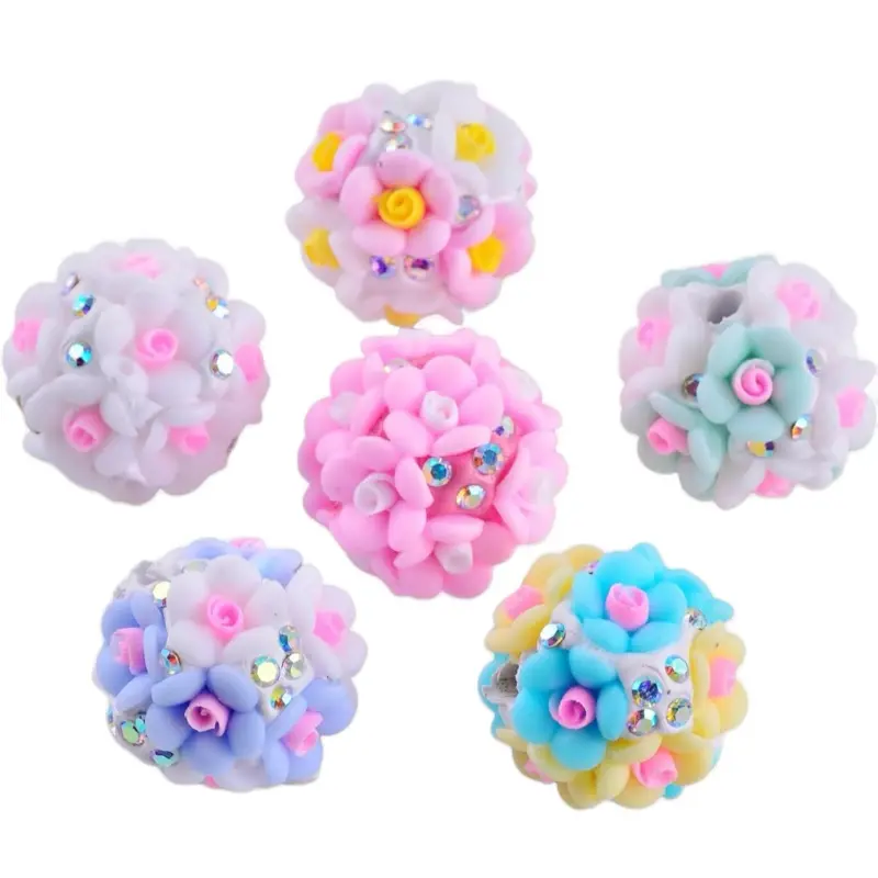 Rhinestone Focal Beads for Pens 6 Pieces Fancy Bling Glitter Sparkle Chunky Diamond Flower Pen Focals Beads for Beaded Pens Jewelry Keychain Making Large Crystal Rhinestone Beads Bulk DIY Suppliers