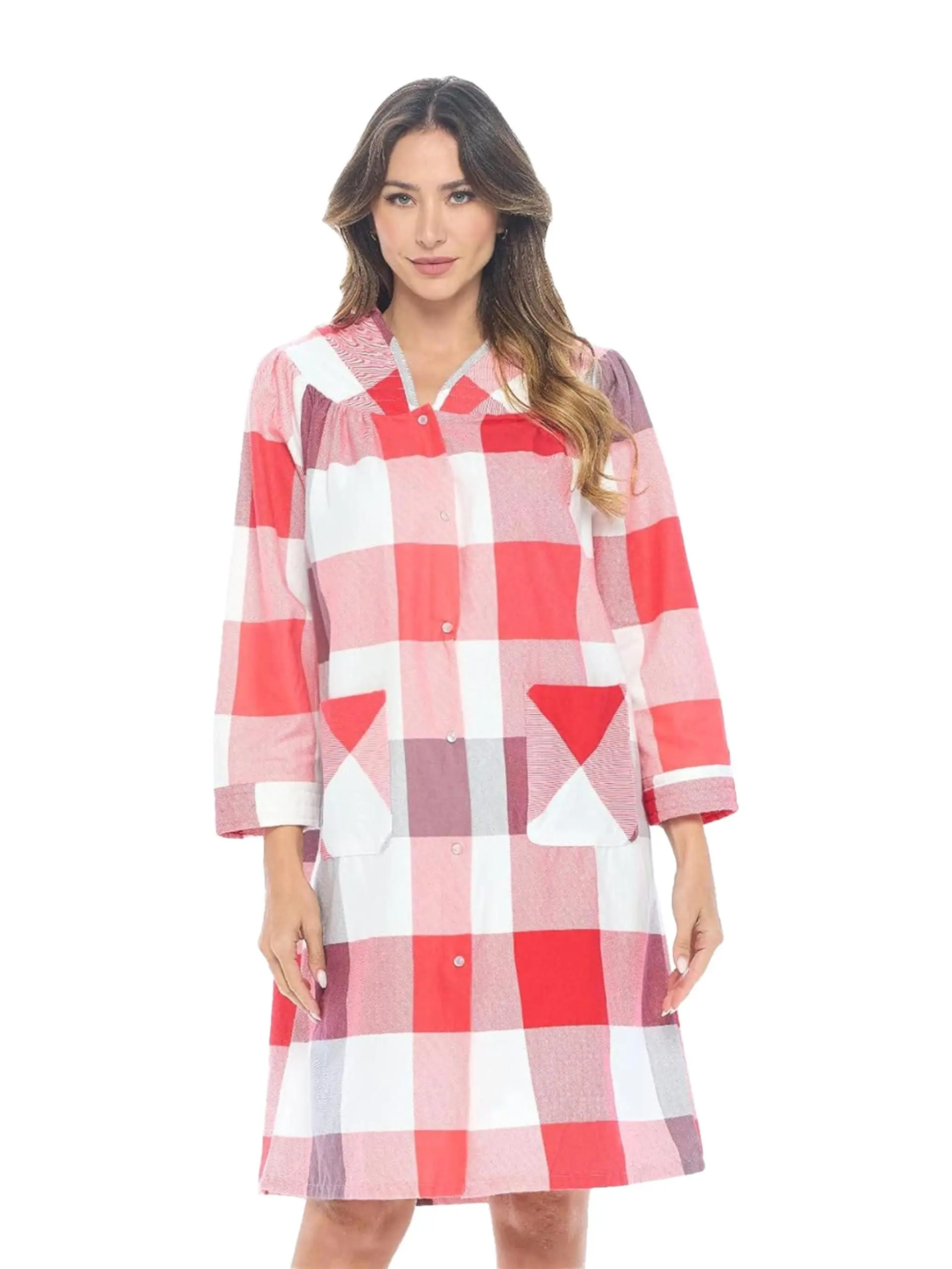 Casual Nights Women's Floral Cotton Flannel Maternity Hospital Robe, Long Sleeve Duster with Snap Front and Hook and Loop Closure, Basic, Cold Wash, Machine Washable, Dry Clean