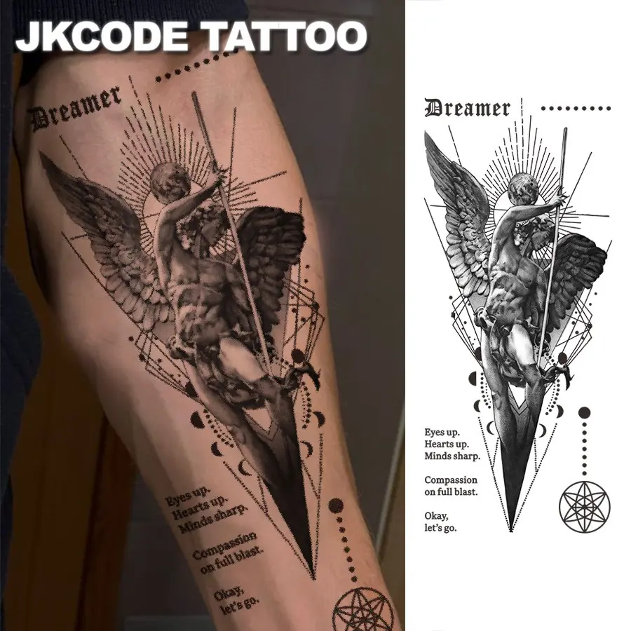 Arch Angel Temporary Tattoo Featuring Roman Mythology Design, Stylish Dreamer Flying Pattern for Men & Women, Durable Waterproof Realistic Tattoos 15 Days Tattoo Sticker, Fake Tattoos