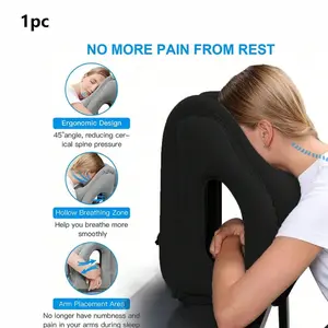 1pc Portable Inflatable Travel Neck Pillow, Head Neck Support, Foldable Air Cushion for Plane Car RV Train Office Camping