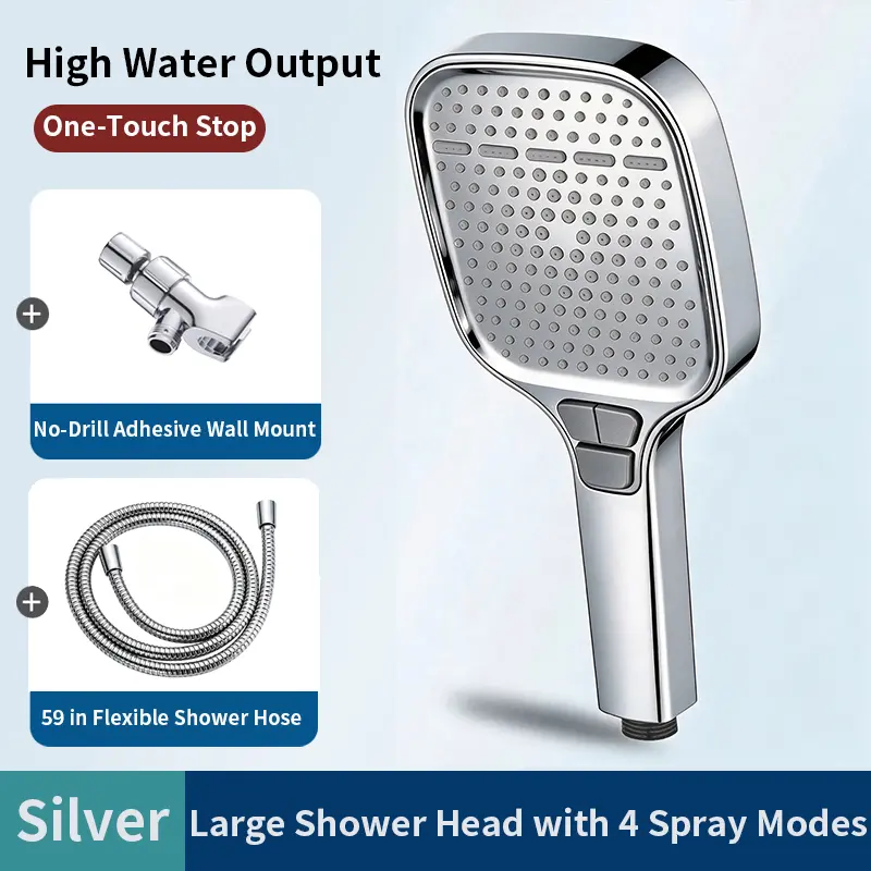 High-pressuremulti-mode handheid showerhead &Square-panlel showerhead,power wash,showerhead with ON/OFF switdh for pets bath 1.5m hose,shower bracket,Shower,bathroom supplies.