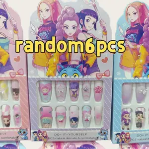 cute little girls kpop cartoon nail stickers 12 pieces box colorful artificial false nails Fake Nails full coverage short long nail sets for nail art practice