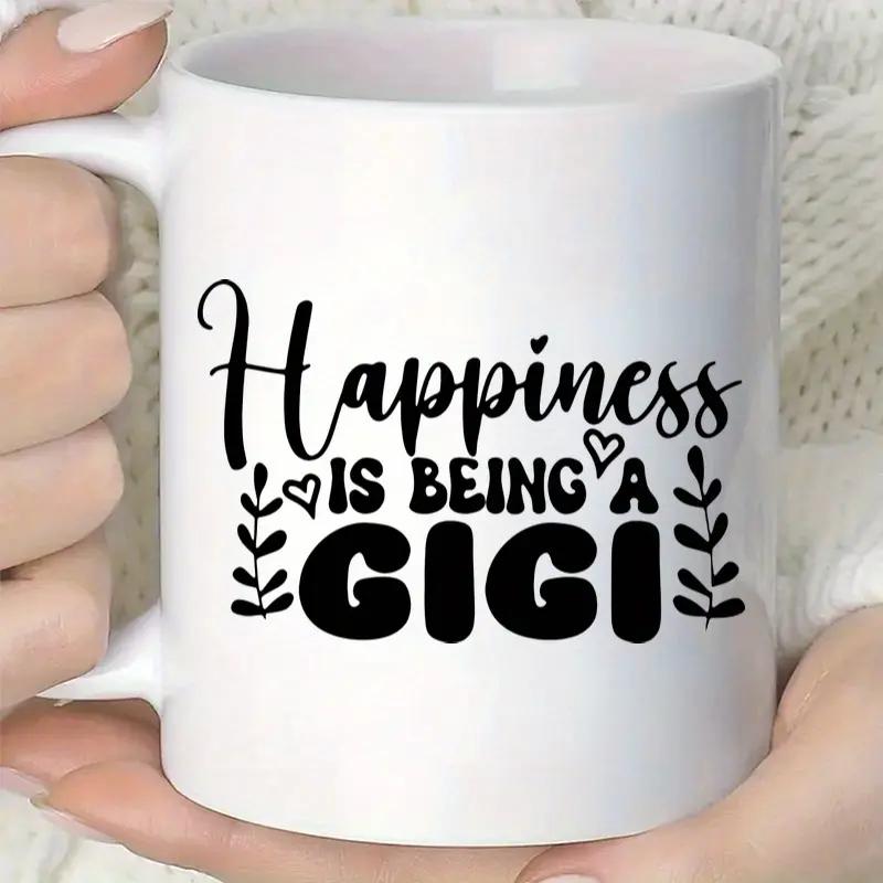 1pc 11oz coffee mugHappiness is Being a Gigi Ceramic Coffee Mug - Dual-Color Novelty Tea Cup, Reusable, Hand Wash Only, No Electricity Needed, Dishwasher Safe, Ideal for Drink Lovers, Perfect Gift for Tea Drinkers