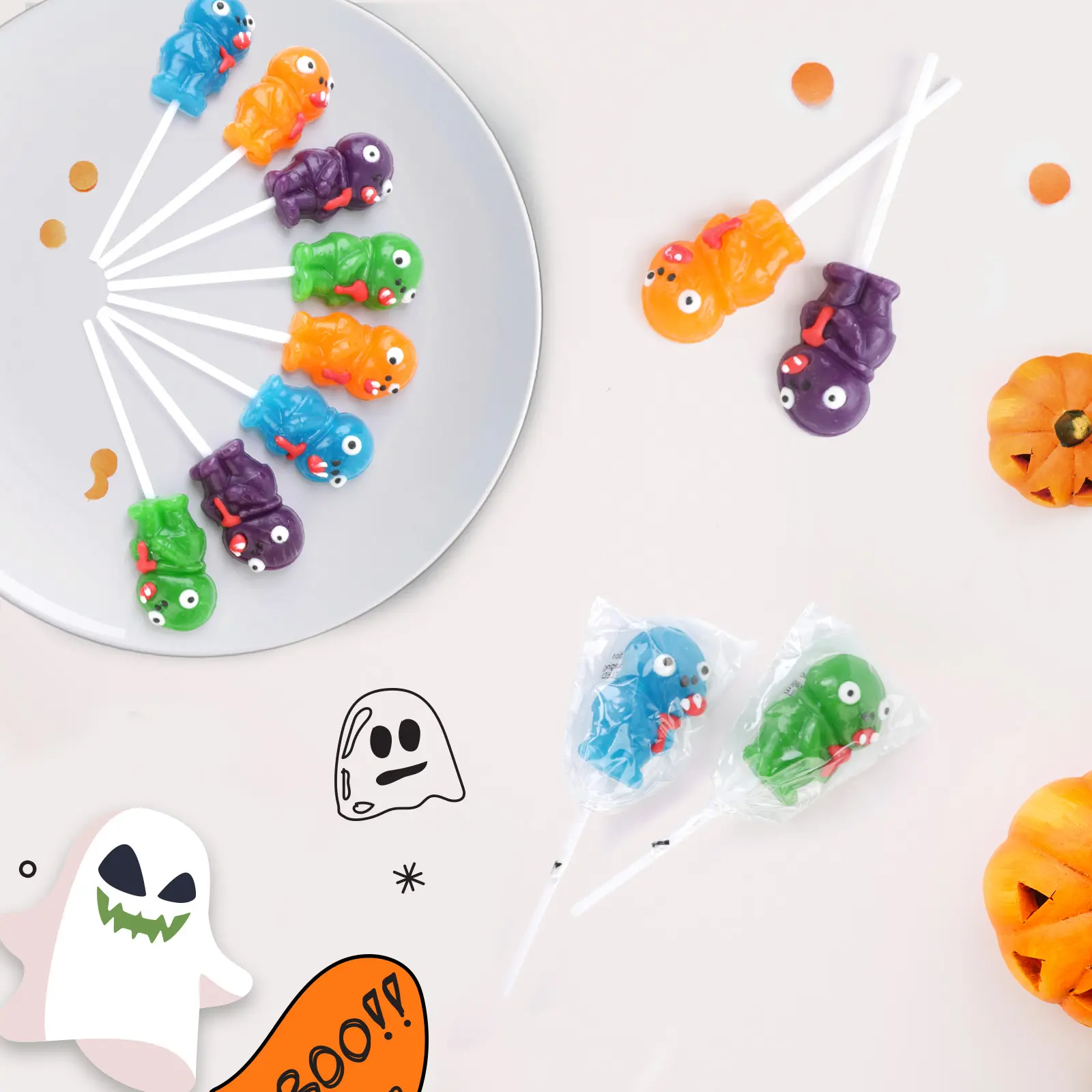 Halloween Lollipop Suckers,Zombie Candy Suckers,Lollipops Individually Wrapped,Great for Halloween Goody Bag Fillers