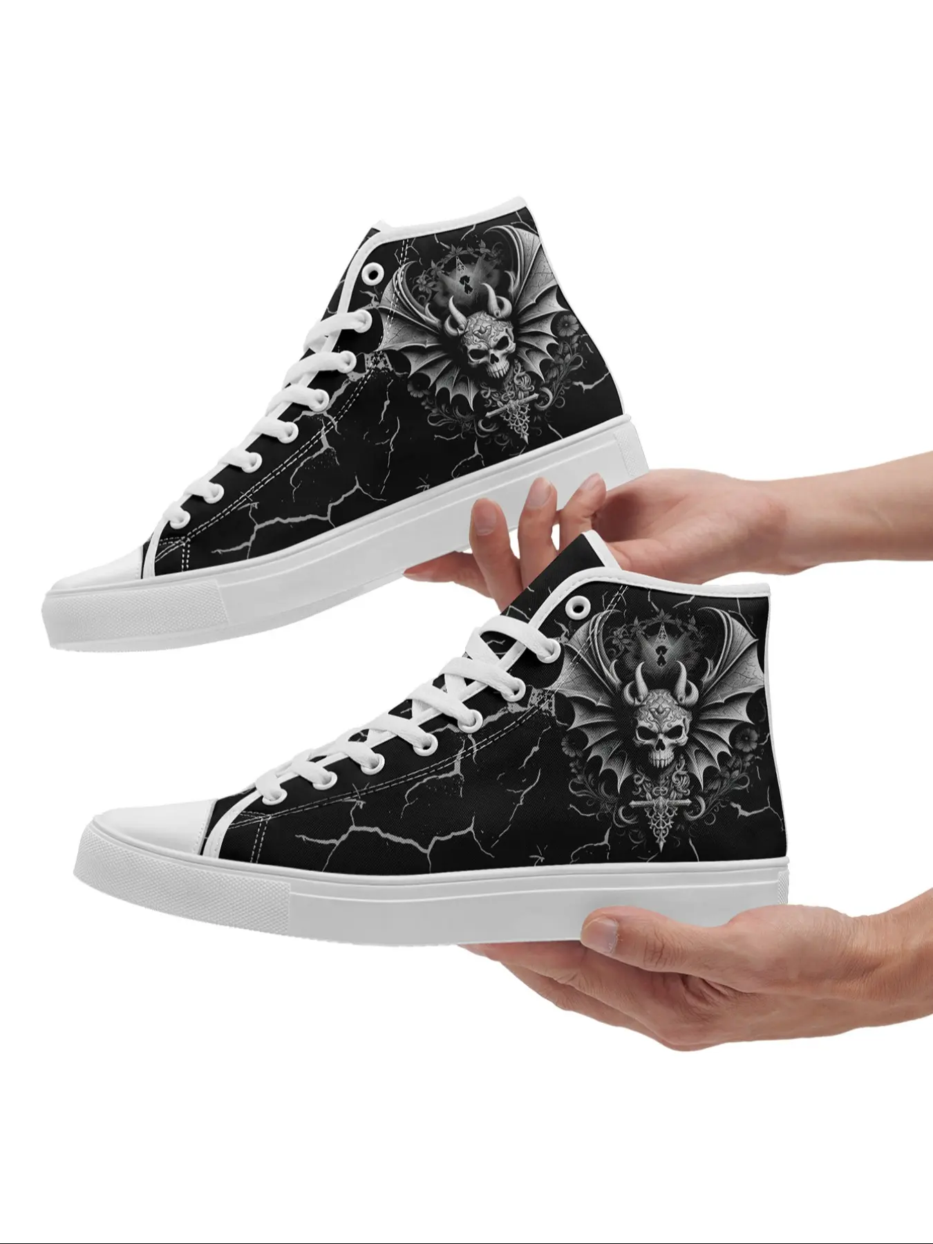 Gothic Demon Skull High-Top Sneakers for Men, Casual Lace-Up Shoes for Parties and Concerts, Comfortable Round Toe Design for Daily Wear