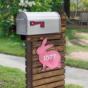 Designocracy MA981341-18 18 in. Pink Bunny Wooden Custom House Number Sign Decor