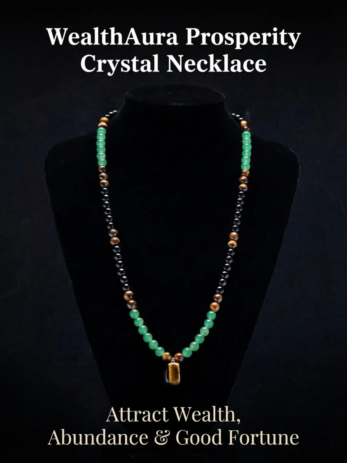 Unisex Wealth Attraction Triple Natural Crystal Abundance Necklace, Unique Crystals, Crystal Pendant, Daily Wear Magnetic Stone Lucky Spiritual Jewelry for Men and Women, Pendant With Necklace