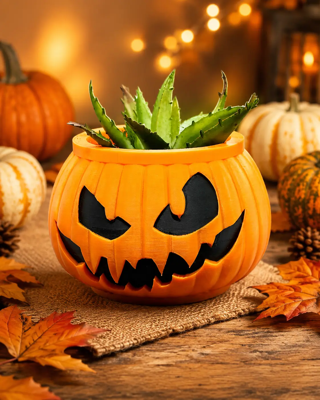 3D Printed Pumpkin-Shaped Jack-O-Lantern Planter with Jack-O-Lantern Face - Garden Flower Pots & Planters, Small & Extra Large Sizes, Halloween Decor, Perfect Gift for Plant-Loving Ghouls (Holds Candy, Pens and Pencils)