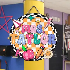 Personalized 2 Layers Wood Sign, Classroom Door Hanger, Back To School Gift, Custom 3D Teacher Door Sign, Teacher Name Door Sign Decor Wooden