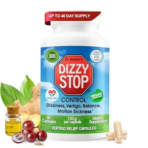 Dizzy Stop Dr. Barton's Vertigo Relief Products with Ginger and Grape Seed - Non-Drowsy Motion Sickness Pills for Dizziness Relief and Inner Ear Balance - 80 Count