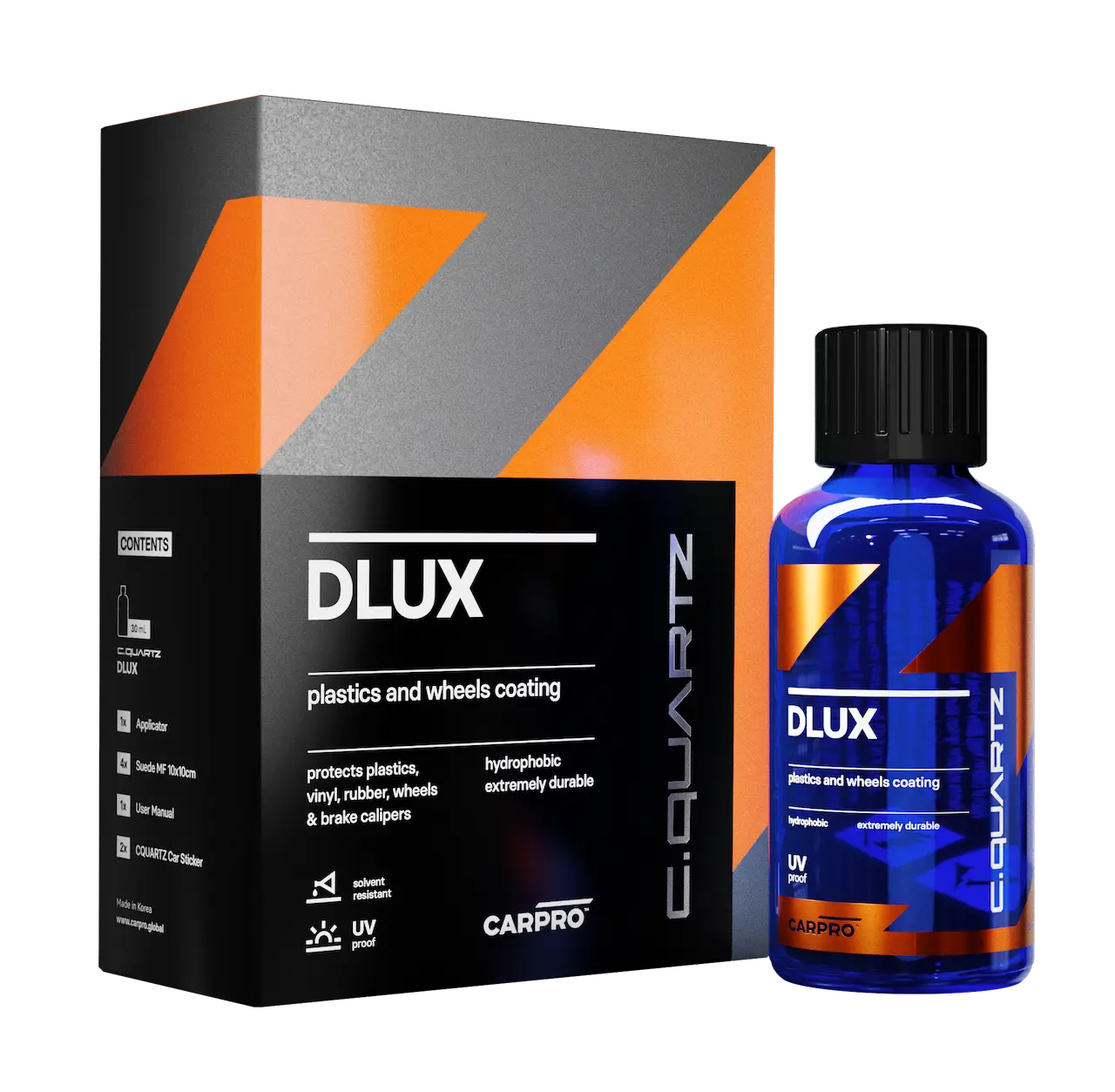 CQUARTZ DLUX Ceramic Trim & Wheel Coating 30ml (1.02 fl oz) 1 Sky Kit with UV Protection, Silica, 1 Mini-Swab for Automotive Rubber Trim, Engine Bay, Efficient Coverage