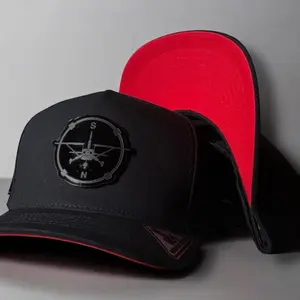 Piloto Hats Black Snapback Cotton Hat with Compass Logo and Red Back Panel