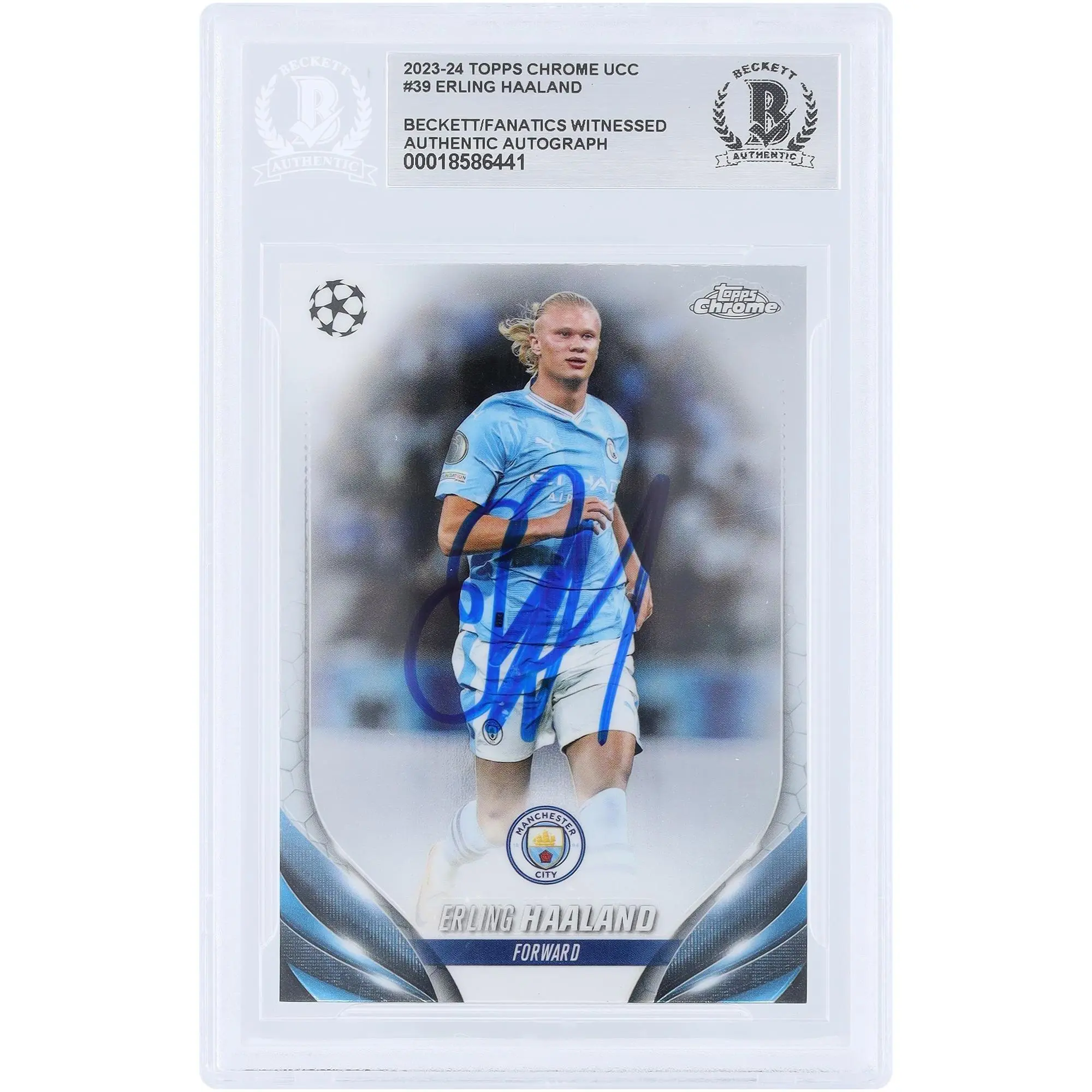 Erling Haaland Manchester City Autographed 2023-24 Topps Chrome UEFA #39 Beckett Fanatics Witnessed Authenticated Card - Fanatics Authentic Certified