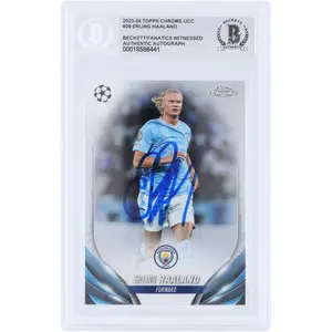 Erling Haaland Manchester City Autographed 2023-24 Topps Chrome UEFA #39 Beckett Fanatics Witnessed Authenticated Card - Fanatics Authentic Certified