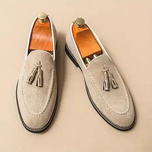 Beige Color Lightweight Tassel Loafers - Breathable Slip On Shoes for Men, Round Toe, Solid Color, Casual Footwear, Rubber Sole