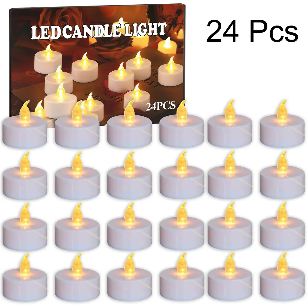 24 Pcs Flameless LED Tealight Candles, Battery-Operated Candle Lights with Included Batteries, Flickering Fake Tea Lights for Outdoor Sports & Outdoor Festival, Birthday, Wedding, Valentine’s Day Table Ornaments, 24-Pack, Bulk 24-Pack