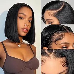 Bob Wig Human Hair 13x4 HD Transparent Lace Front Wigs Human Hair Pre Plucked 180% Density
